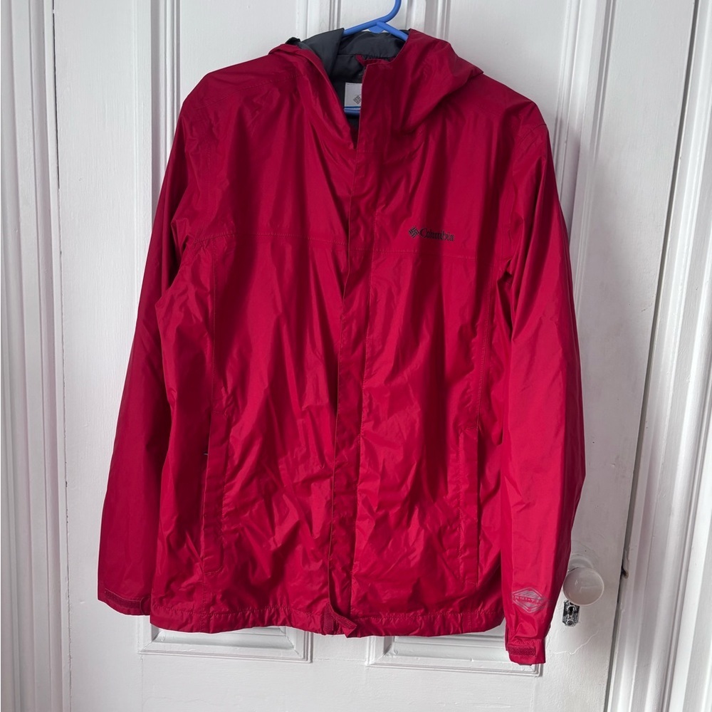 Men’s Columbia Omnitech Waterproof Zip Front Hooded Rain Jacket size Medium
